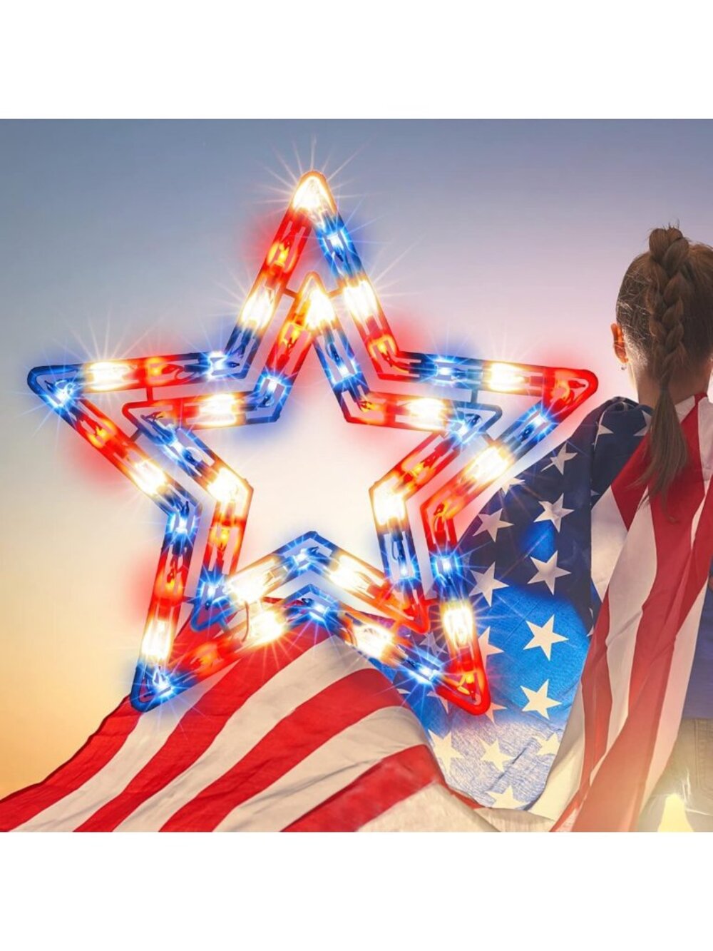 Lighted Patriotic Star Decoration - 4th of July Indoor/Outdoor Window Silhouette